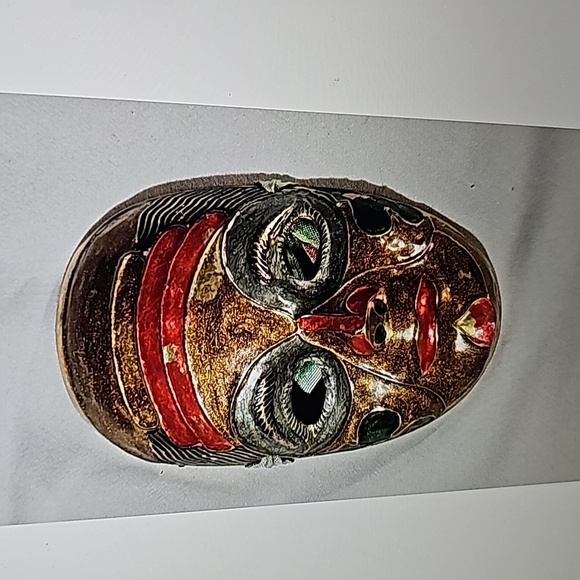 Solid Brass Masks Hand Painted Mardi Gras Vintage Lot of 3 Wall Art - Picture 7 of 8